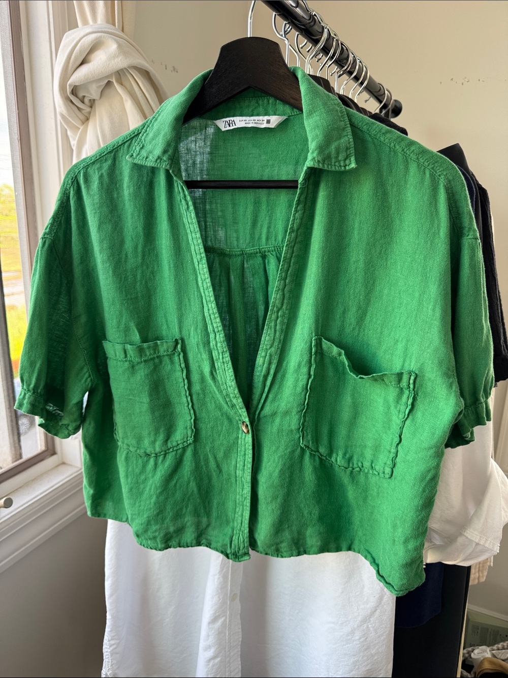 Zara Linen Cropped  Button-Up Shirt